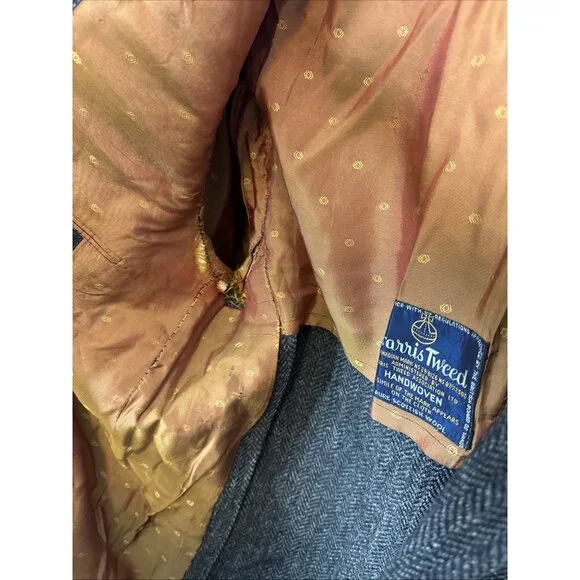 Vintage Harris Tweed Wool Hudson’s Bay Blazer Men 44L Tall Gray Herringbone - Picture 10 of 11